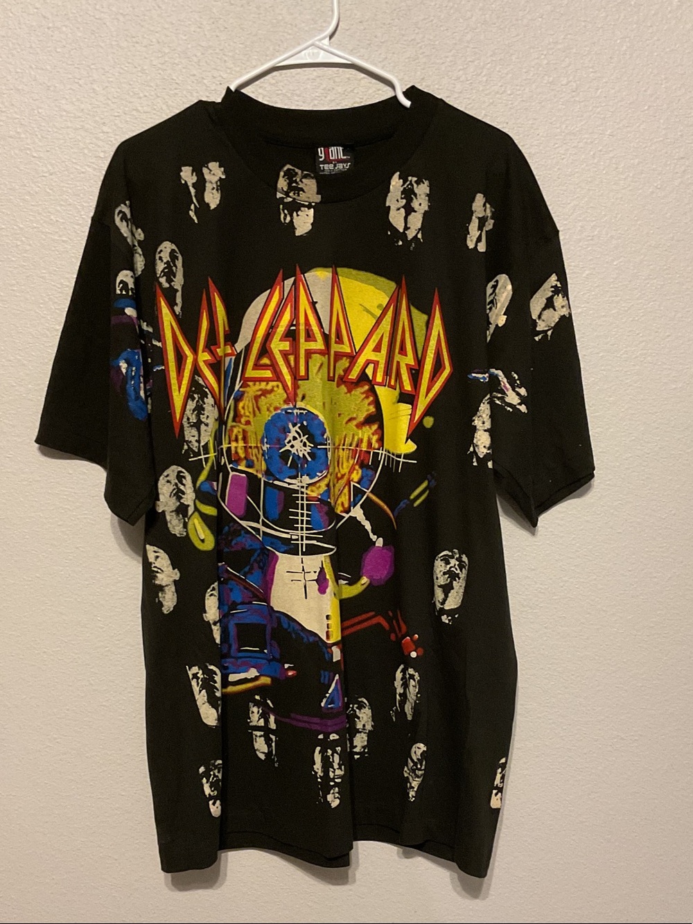 Def Leppard Graphic Band Tee — Black with Yellow & Multicolor Print